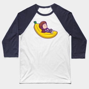 Cute Girl Sleeping On Bananas Cartoon Baseball T-Shirt